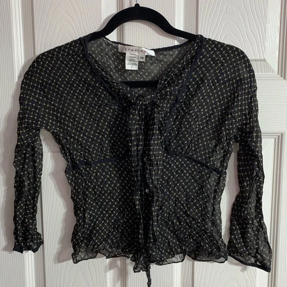 VTG Studio M 100% silk black/tan blouse, top with 3/4 sleeves - 0 - Picture 6 of 10